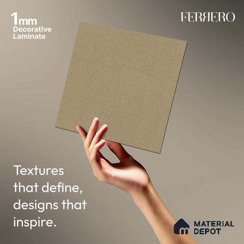 Brown Fabric look Ferrero 1E239 RF Warm Greige 8 ft x 4 ft Real Fabric Finish Decorative Laminate - 1 mm | Matching Rehau Edgeband Code - (75705)
