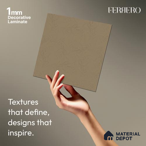 Beige Leather look Ferrero 1E246 ZL Soft Almond Beige 8 ft x 4 ft Zero Leather Finish Decorative Laminate - 1 mm | Matching Rehau Edgeband Code - (75649)