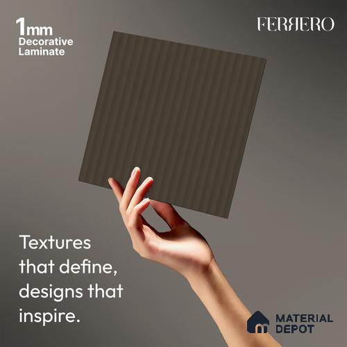 Mocha Brown Fluted Solid Color 1E244 PF Mocha Brown 8 ft x 4 ft Texture Finish Decorative Laminate - 1 mm | Suitable for TV Unit,Wardrobe, Kitchen Cabinets