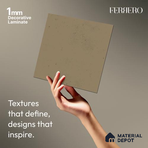 Beige Cement look Ferrero 1E246 CM Soft Almond Beige 8 ft x 4 ft Cemento Finish Decorative Laminate - 1 mm | Matching E3 Edgeband Code - (1046)