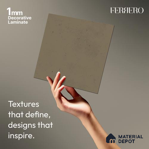 Grey Cement look Ferrero 1E232 CM Subtle Clay Beige 8 ft x 4 ft Cemento Finish Decorative Laminate - 1 mm | Matching Prism Edgeband Code - (10140)