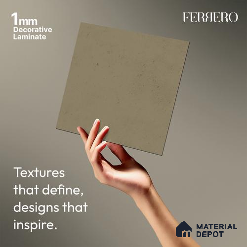 Grey Cement look Ferrero 1E240 CM Muted Sandstone Beige 8 ft x 4 ft Cemento Finish Decorative Laminate - 1 mm | Matching Rehau Edgeband Code - (75746)