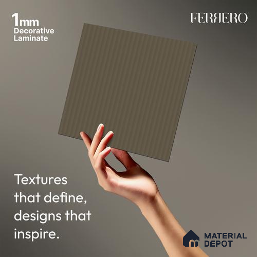Warm Grey Brown Fluted Solid Color 1E210 CFL Warm Grey 8 ft x 4 ft Texture Finish Decorative Laminate - 1 mm | Suitable for TV Unit,Wardrobe, Kitchen Cabinets