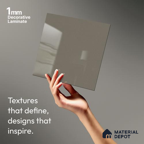 Ash Grey Metallic Solid Colors Look LM 01937 8 ft x 4 ft Glossy Finish Decorative Laminate - 1 mm | Suitable for Living Room, Kitchen, Office