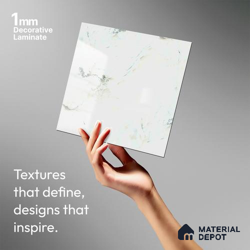 White Marble Look LM 10894 8 ft x 4 ft Glossy Finish Decorative Laminate - 1 mm | Suitable for TV Unit, Wardrobe, Kitchen Cabinets
