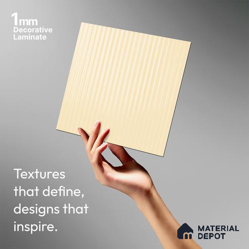Light Beige Fluted Solid Color LM 19441 L 8 ft x 4 ft Glossy Finish Decorative Laminate - 1 mm | Suitable for TV Unit,Wardrobe, Kitchen Cabinets