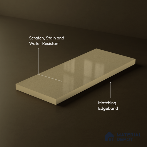 Beige  Acrylic Laminate LM 24550 8 ft x 4 ft High Gloss Finish - 1.5 mm | Matching Edgeband code - EB 02110 | Suitable for TV Unit, Wardrobe, Cabinets