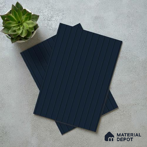 Dark Denim Blue Fluted Solid Color LM 18354 8 ft x 4 ft Texture Finish Decorative Laminate - 1.25 mm | Suitable for TV Unit,Wardrobe, Kitchen Cabinets