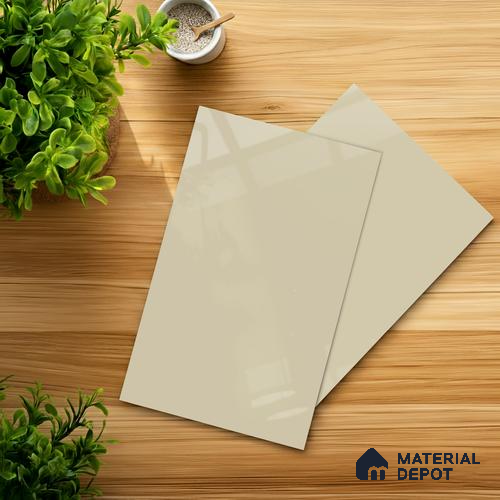 Beige Solid Colors look Ferrero 1E178 HGL Soft Rosy White 8 ft x 4 ft High Gloss Finish Decorative Laminate - 1 mm | Suitable for Living Room, Kitchen, Office | Matching E3 Edgeband Code - (1002 HG)