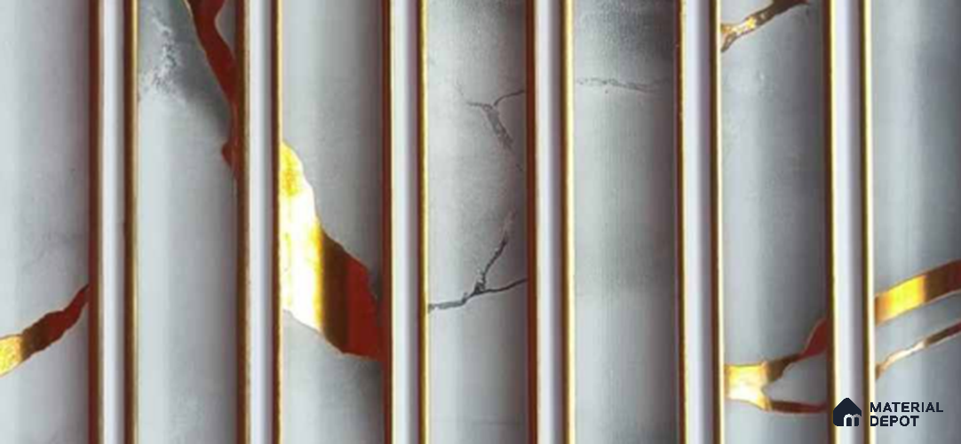 PN 07563 Marble Look Louver 9 ft x 0.5 ft Texture Finish  - 10 mm | Suitable for Feature Wall, TV Unit & Living Room