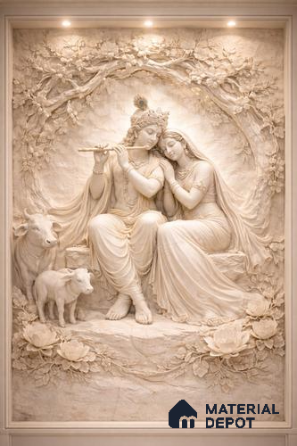 Radha Krishna Divine Harmony 5.25 ft x 4.6 ft CNC Made HDHMR Panel - 50 mm