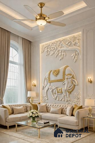HR 00364 Traditional Sacred Cow 3D Wall Duco Paintable 6 ft x 8 ft HDHMR Panel - 50 mm
