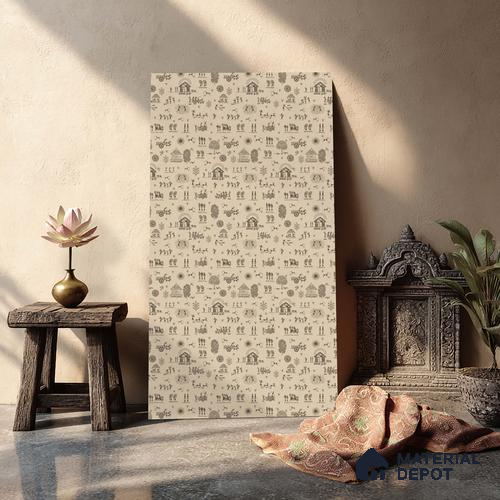 Beige Digital look LM 23944 Gramchitra Warli Art 8 ft x 4 ft Texture Finish Decorative Laminate - 1.25 mm | Suitable for Living room,TV Unit, Highlighter Wall, Wardrobe, Feature Wall