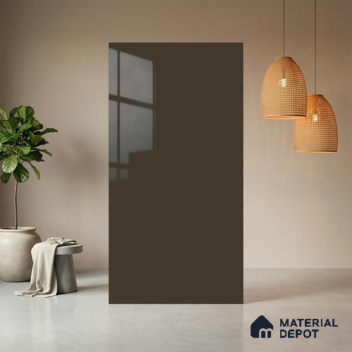 Brown Solid Colors look Ferrero 1E223 HGL Muted Taupe Brown 8 ft x 4 ft High Gloss Finish Decorative Laminate - 1 mm | Suitable for Living Room, Kitchen, Office | Matching E3 Edgeband Code - (1053)