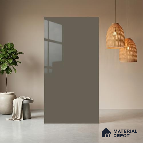 Grey Solid Colors look Ferrero 1E238 HGL Warm Stone Grey 8 ft x 4 ft High Gloss Finish Decorative Laminate - 1 mm | Suitable for Living Room, Kitchen, Office | Matching E3 Edgeband Code - (1019 HG)