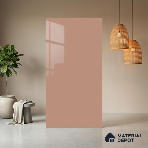 Pink Solid Colors look Ferrero 1E235 HGL Dusty Mauve Pink 8 ft x 4 ft High Gloss Finish Decorative Laminate - 1 mm | Suitable for Living Room, Kitchen, Office | Matching Prism Edgeband Code - (10143 SHGL)
