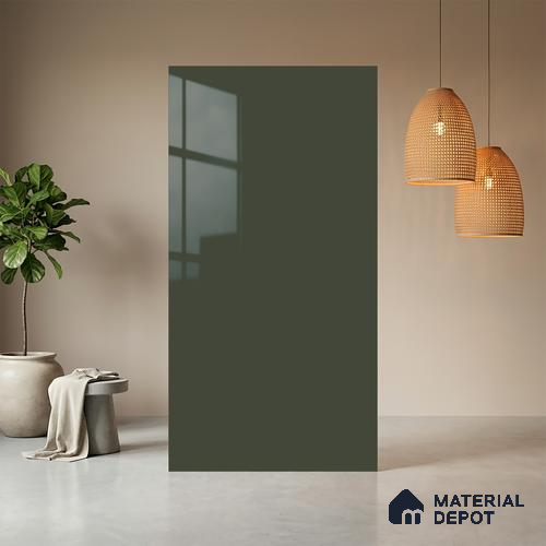 Green Solid Colors look Ferrero 1E194 HGL Grey Green 8 ft x 4 ft High Gloss Finish Decorative Laminate - 1 mm | Suitable for Living Room, Kitchen, Office | Matching Prism Edgeband Code - (10115)