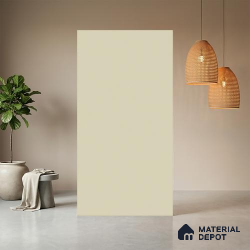 Beige Solid Colors look Ferrero 1E102 SF Soft Warm White 8 ft x 4 ft Suede Finish Decorative Laminate - 1 mm | Suitable for Living Room, Kitchen, Office | Matching E3 Edgeband Code - (1103)
