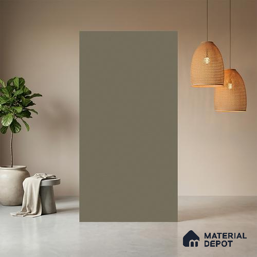 Grey Solid Colors look Ferrero 1E229 SF Smoky Grey Green 8 ft x 4 ft Suede Finish Decorative Laminate - 1 mm | Suitable for Living Room, Kitchen, Office | Matching Prism Edgeband Code - (10140)
