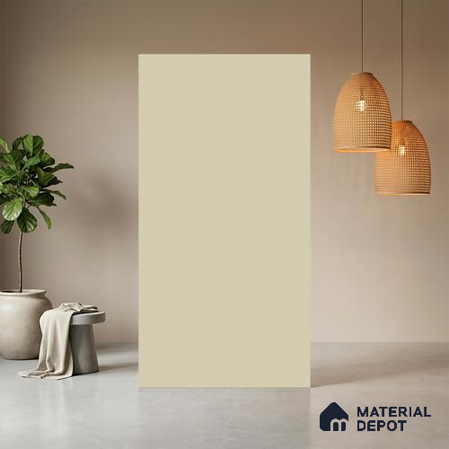 Beige Solid Colors look Ferrero 1E102 SMT Warm Porcelain White 8 ft x 4 ft Satin Matt Finish Decorative Laminate - 1 mm | Suitable for Living Room, Kitchen, Office | Matching E3 Edgeband Code - (1103)
