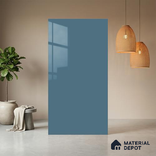 Morning Blue Solid Colors Look HG 913 8 ft x 4 ft High Gloss Finish Decorative Laminate - 1 mm | Suitable for Living Room, Kitchen, Office