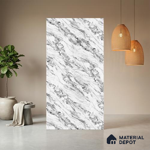 White Marble Look LM 21001 8 ft x 4 ft Matte Finish Decorative Laminate - 1 mm | Suitable for TV Unit, Wardrobe, Kitchen Cabinets