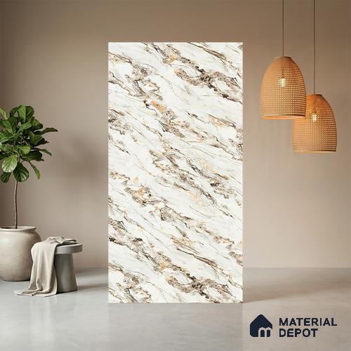 White Marble Look LM 21006 8 ft x 4 ft Matte Finish Decorative Laminate - 1 mm | Suitable for TV Unit, Wardrobe, Kitchen Cabinets