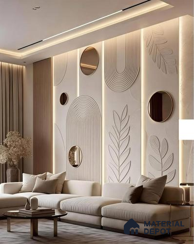 Aura Glow Contemporary 3D Wall 9 ft x 7.5 ft CNC Made HDHMR Panel - 17 mm