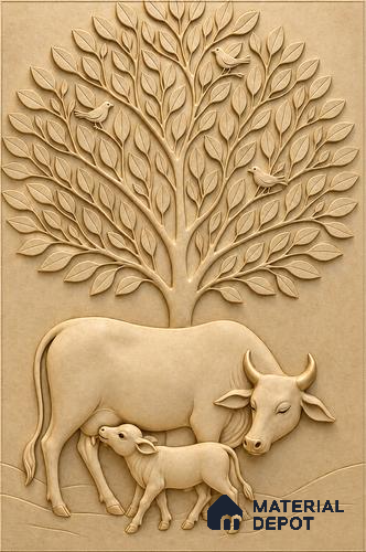 Tree of Life Gau Mata Decorative Wall 5 ft x 3.5 ft CNC Made HDHMR Panel - 30 mm