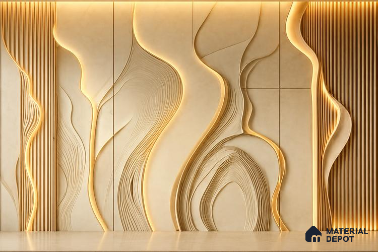 Aurora Wave 3D Decorative Wall 9 ft x 9 ft CNC Made HDHMR Panel - 30 mm