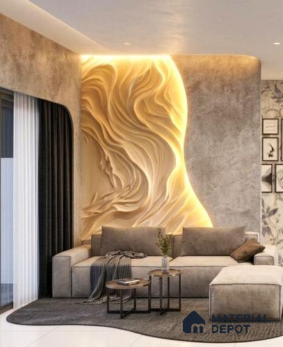 Sculpted Wave Feature Wall 8 ft x 5 ft CNC Made HDHMR Panel - 50 mm
