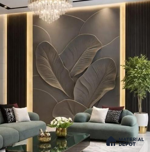 Charcoal Leaf Sculpted Wall CNC Made HDHMR Panel 8 ft x 8 ft - 30 mm