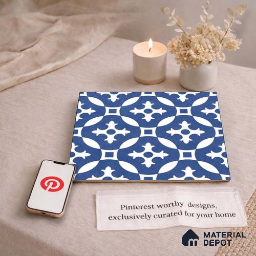 Moroccan Wall & Floor Tile TL 11115 Indigo Arabesque 1 ft x 1 ft Ceramic Matte Finish Tile - 10 mm | Suitable For Bathroom, Balcony & Kitchen Backsplash