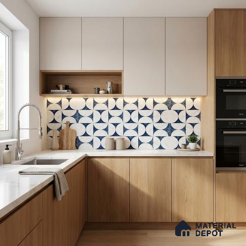 Moroccan Carving Wall & Floor Tile TL 11679 Lunar Indigo 1 ft x 1 ft Ceramic Carving Matte Finish Tile - 10 mm | Suitable For Bathroom, Dining Area & Kitchen Backsplash