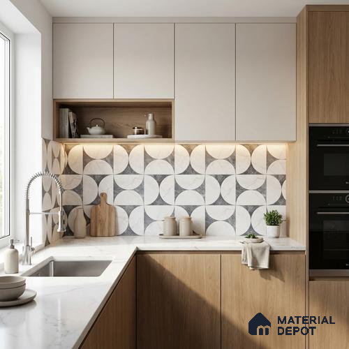 Moroccan Carving Wall & Floor Tile TL 11679 B Lunar Divide 1 ft x 1 ft Ceramic Carving Matte Finish Tile - 10 mm | Suitable For Bathroom, Dining Area & Kitchen Backsplash