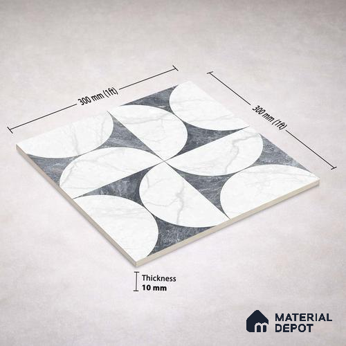 Moroccan Carving Wall & Floor Tile TL 11679 B Lunar Divide 1 ft x 1 ft Ceramic Carving Matte Finish Tile - 10 mm | Suitable For Bathroom, Dining Area & Kitchen Backsplash