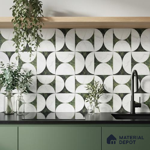 Moroccan Carving Wall & Floor Tile TL 11679 C Verdant Orbit 1 ft x 1 ft Ceramic Carving Matte Finish Tile - 10 mm | Suitable For Bathroom, Dining Area & Kitchen Backsplash