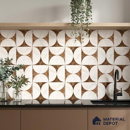 Moroccan Carving Wall & Floor Tile TL 11679 E Marble Mocha Geo 1 ft x 1 ft Ceramic Carving Matte Finish Tile - 10 mm | Suitable For Bathroom, Dining Area & Kitchen Backsplash