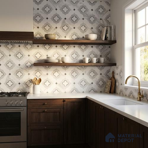 Moroccan Carving Wall & Floor Tile TL 11663 Arabesque Cloud 1 ft x 1 ft Ceramic Carving Matte Finish Tile - 10 mm | Suitable For Bathroom, Dining Area & Kitchen Backsplash