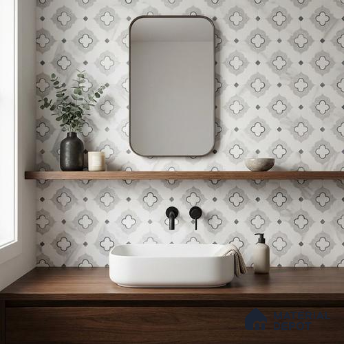 Moroccan Carving Wall & Floor Tile TL 11663 Arabesque Cloud 1 ft x 1 ft Ceramic Carving Matte Finish Tile - 10 mm | Suitable For Bathroom, Dining Area & Kitchen Backsplash