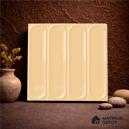 Faux Subway Wall Tile TL 11332 Amber Flute 1 ft x 1 ft Ceramic Glossy Finish Tile - 10 mm | Suitable For Bathroom, Balcony & Kitchen Backsplash