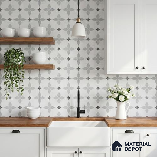 Moroccan Carving Wall & Floor Tile TL 11667 Pearl Petal 1 ft x 1 ft Ceramic Carving Matte Finish Tile - 10 mm | Suitable For Bathroom, Dining Area & Kitchen Backsplash