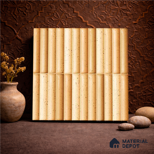 Faux Subway Wall Tile TL 11287 Spiced Fluted Ochre 1 ft x 1 ft Ceramic Glossy Finish Tile - 10 mm | Suitable For Bathroom, Balcony & Kitchen Backsplash