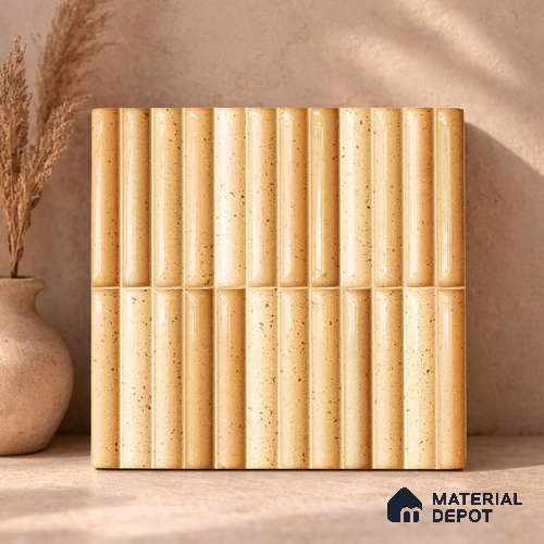 Faux Subway Wall Tile TL 11287 Spiced Fluted Ochre 1 ft x 1 ft Ceramic Glossy Finish Tile - 10 mm | Suitable For Bathroom, Balcony & Kitchen Backsplash