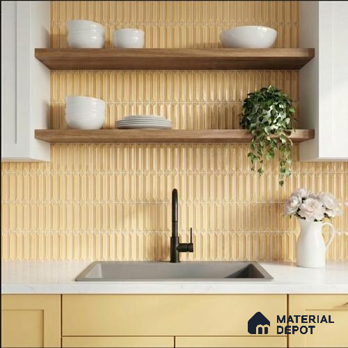 Faux Kitkat Subway Wall Tile TL 11309 Ivory Arrowline 1 ft x 1 ft Ceramic Glossy Finish Tile - 10 mm | Suitable For Bathroom, Balcony & Kitchen Backsplash