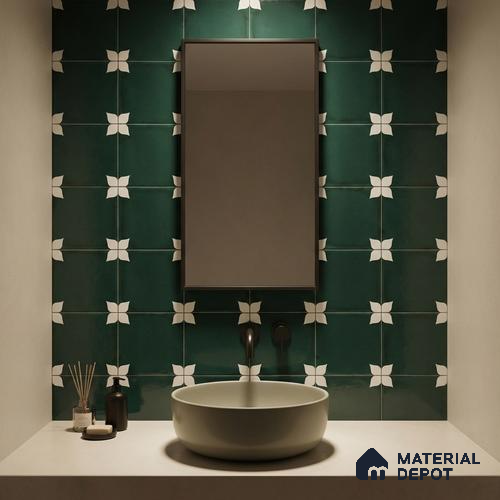 Moroccan Wall & Floor Athangudi Highlighter Tile TL 11183 Verdant Petal 1 ft x 1 ft Ceramic Matte Finish Tile - 10 mm | Suitable For Bathroom, Balcony & Kitchen Backsplash