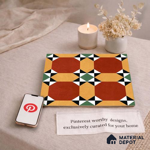 Moroccan Wall & Floor Carpet Center Tile TL 11161 Terracotta Quilt 1 ft x 1 ft Ceramic Matte Finish Tile - 10 mm | Suitable For Bathroom, Balcony & Kitchen Backsplash