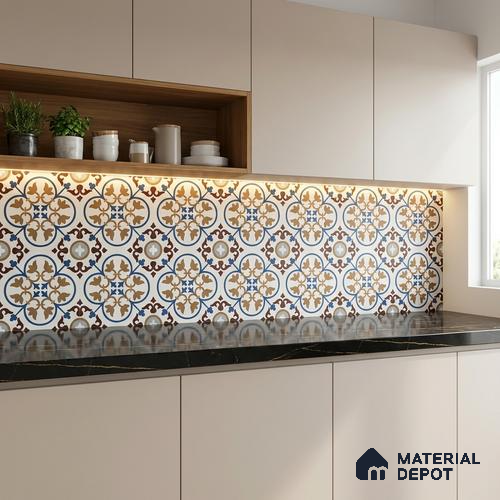 Moroccan Wall & Floor Tile TL 11105 Cordoba Fleur 1 ft x 1 ft Ceramic Matte Finish Tile - 10 mm | Suitable For Bathroom, Balcony & Kitchen Backsplash