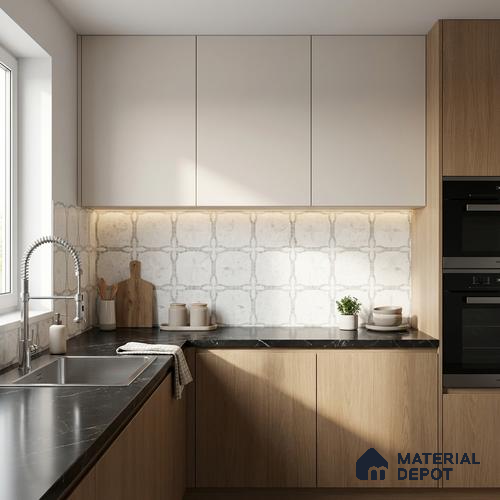 Moroccan Carving Wall & Floor Tile TL 11676 Frosted Arabesque 1 ft x 1 ft Ceramic Carving Matte Finish Tile - 10 mm | Suitable For Bathroom, Dining Area & Kitchen Backsplash