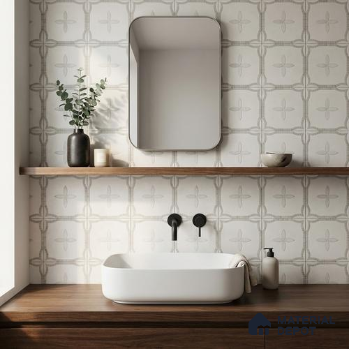 Moroccan Carving Wall & Floor Tile TL 11676 Frosted Arabesque 1 ft x 1 ft Ceramic Carving Matte Finish Tile - 10 mm | Suitable For Bathroom, Dining Area & Kitchen Backsplash